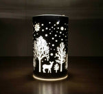 LED Windlicht aus Glas Timer Schneewald Elche Silber Weihnachtsdeko Melinera®