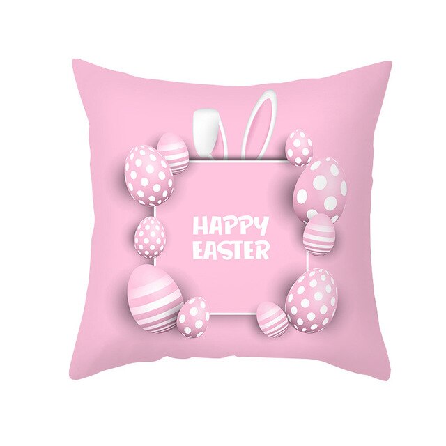 Kissenbezug Kissenhülle 45x45cm Osterdeko Pink Happy Easter Dekokissen