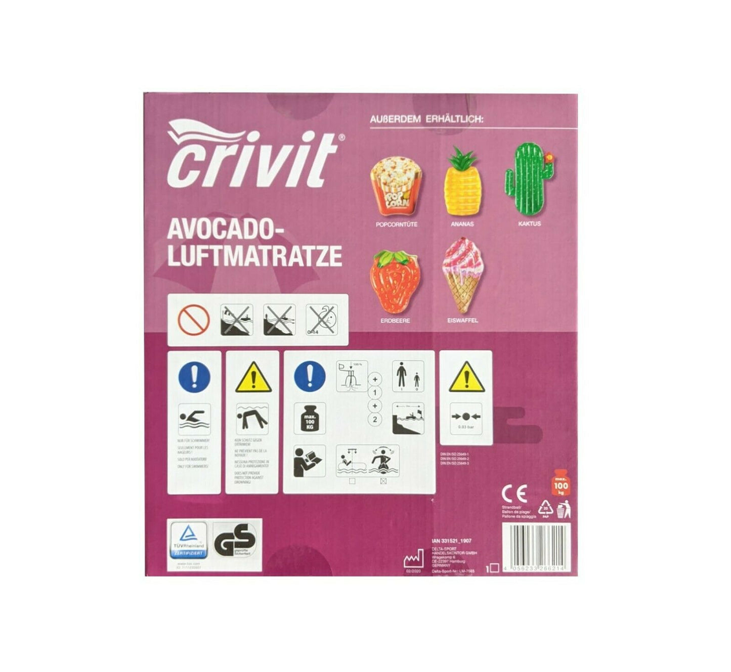 Avocado Luftmatratze CRIVIT® mit Strandball | Badespielzeug Sonnenbaden