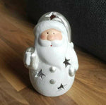 Deko Figur Teelicht Weihnachtsmann aus Keramik 14,5cm Weiß Weihnachtsdeko 🎅🏽🎄