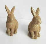 2er Osterhase Figur Gold Glitter 14,5 cm Hase Kaninchen Kunstharz Osterdeko 🐰