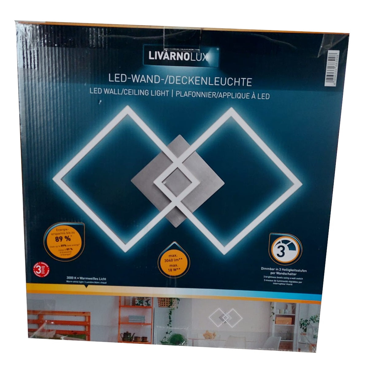 LED Wand-/Deckenleuchte 62cm Deckenlampe Eckig Silber Warmweiß LIVARNO LUX®
