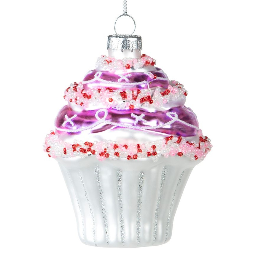 Cupcake Muffin Pink Lila Christbaumschmuck Glas Weihnachtsbaum Anhänger
