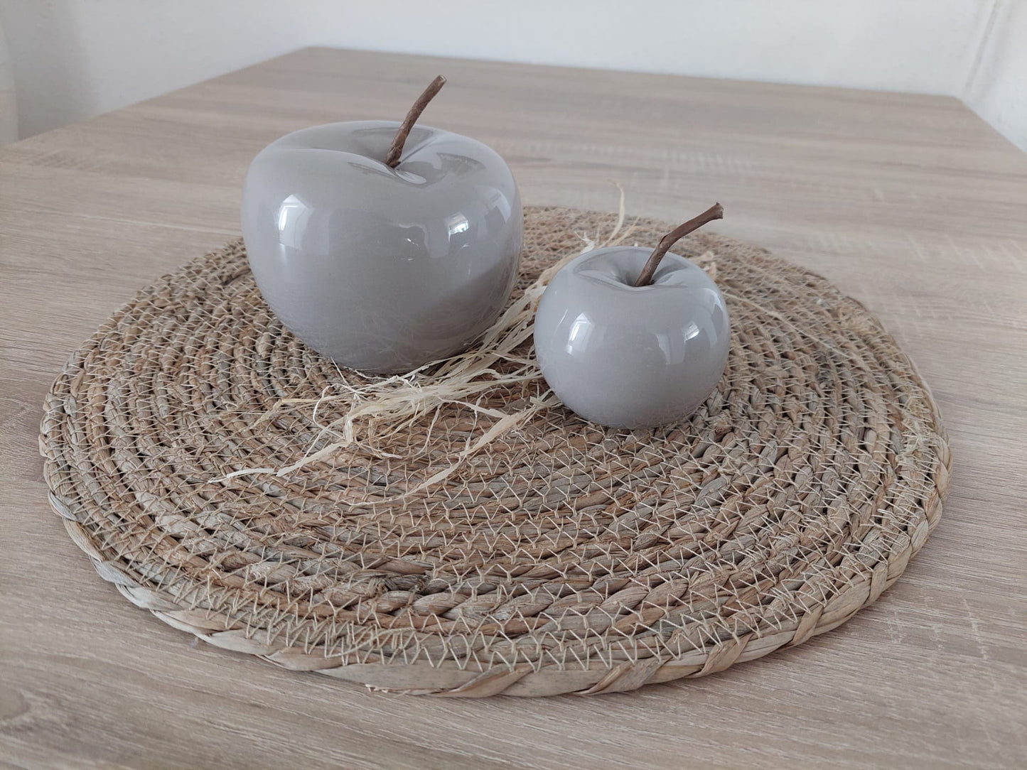 Deko Apfel Set 12cm Keramik Grau Dekofigur glasiert glänzend Obst Tischdeko
