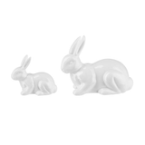 2er Osterhasen Set Keramik 10cm Weiß sitzend Dekofigur Dekohase Osterdeko