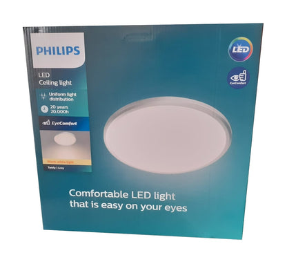 Philips LED Deckenleuchte Flach Dekoring Grau Ø 29cm Warmweiß Energiesparend