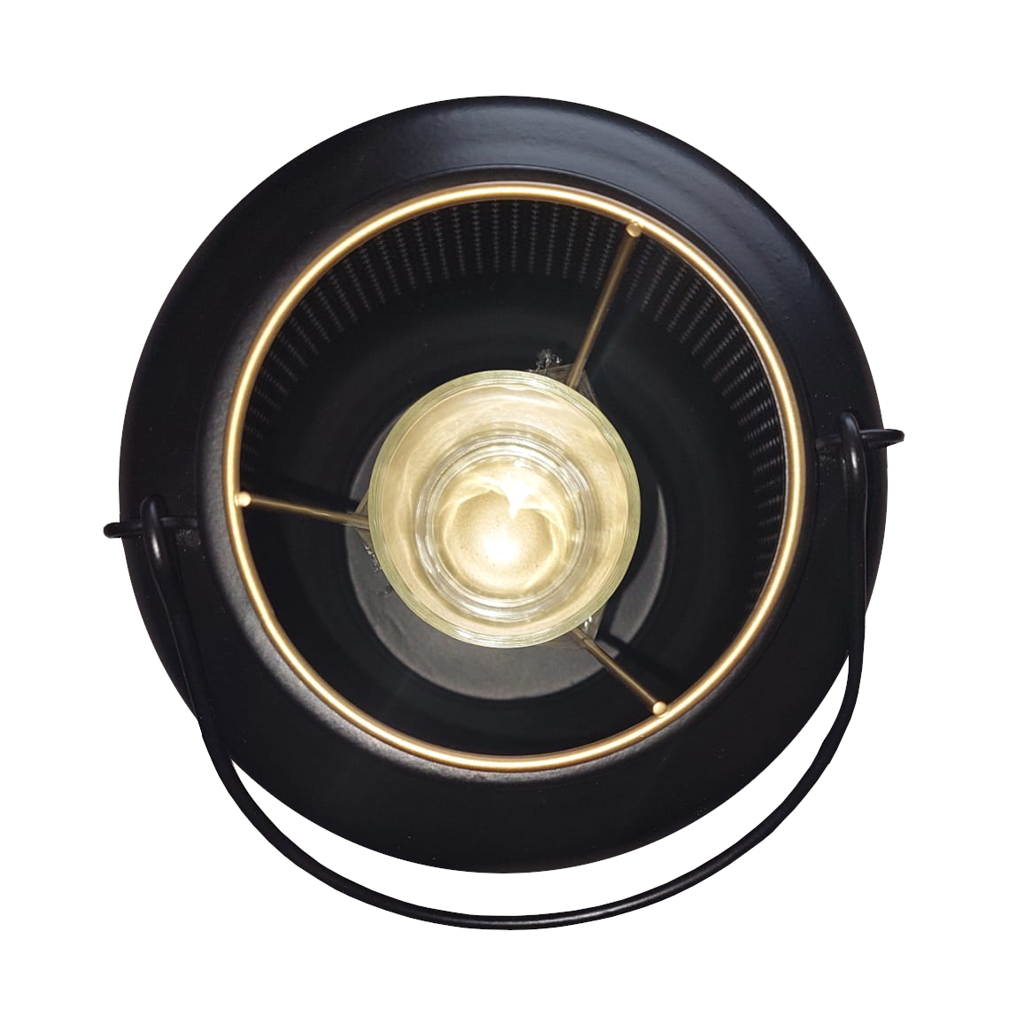 Teelichthalter Laterne 19cm Metall Schwarz Gold Windlicht Deko-Beleuchtung