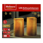 2er LED Kerzen aus Echtwachs 12,5cm Gold Rustikal Timer Weihnachtsdeko Melinera