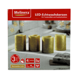 4er LED Kerzen aus Echtwachs 6,5cm Gold Rustikal Timer Weihnachtsdeko Melinera