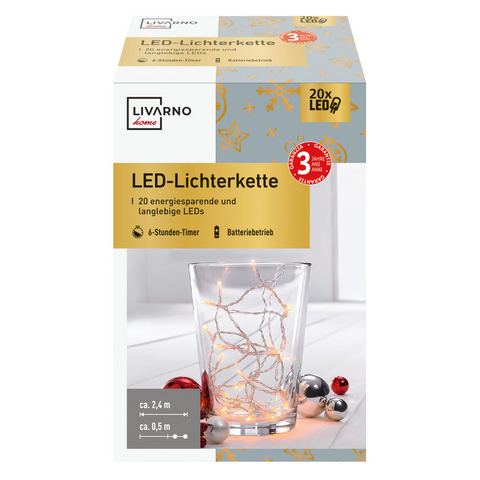 LED Lichterkette Bernstein Batterie Timerfunktion 20 LEDs Tischdeko Dekoration
