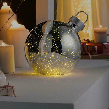 LED Weihnachtskugel Glas 23cm Timer Silber Kugelglanz Weihnachtsdeko Melinera®