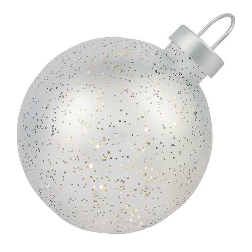 LED Weihnachtskugel Glas 23cm Timer Silber Kugelglanz Weihnachtsdeko Melinera®