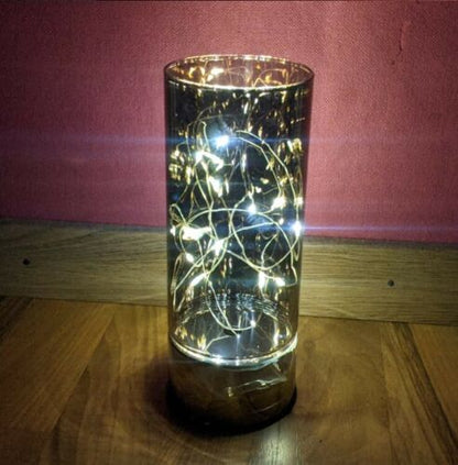 LED Windlicht mit Spiegeleffekt Glaslampe Tischdeko Silber Draht-Lichterkette