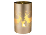 LED Windlicht aus Glas Timer Rentier Elche Gold Weihnachtsdeko Melinera®