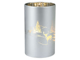 LED Windlicht aus Glas Timer Tannenbaum Elche Silber Weihnachtsdeko Melinera®