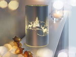LED Windlicht aus Glas Timer Tannenbaum Elche Silber Weihnachtsdeko Melinera®