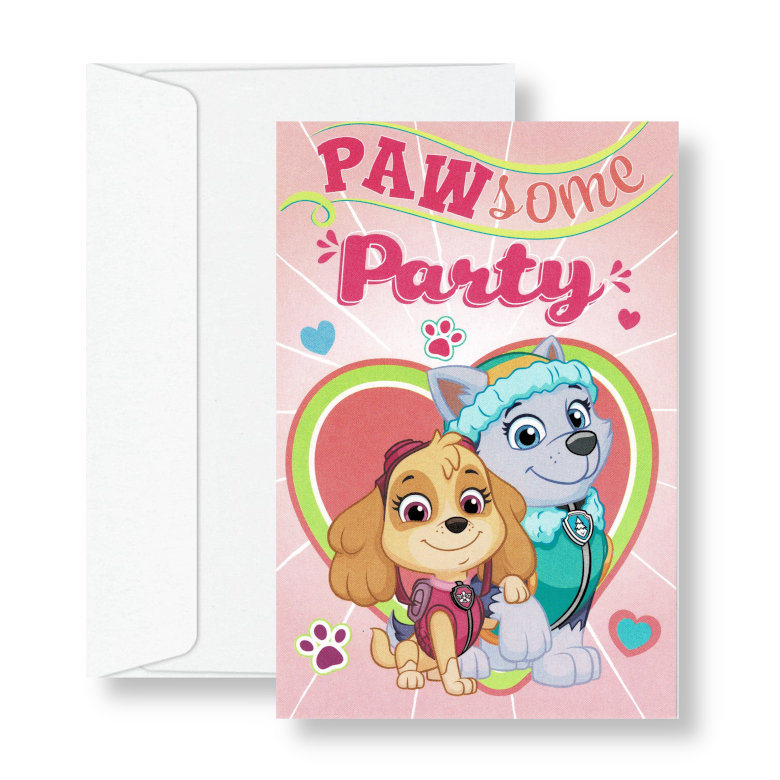 5x Einladungskarten Umschlag Paw Patrol Geburtstag Party Skye Everest Mädchen