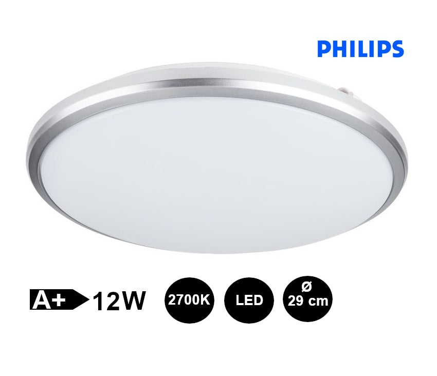 Philips LED Deckenleuchte Flach Dekoring Grau Ø 29cm Warmweiß Energiesparend