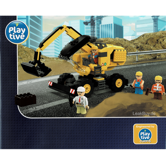 Playtive Clippys - Baustelle - Bagger Kran mit Bauarbeitern - Klemmbausteine