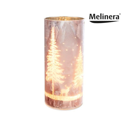 LED Windlicht Satiniertes Glas Timer Elch Tannen Rose Weihnachtsdeko Melinera®